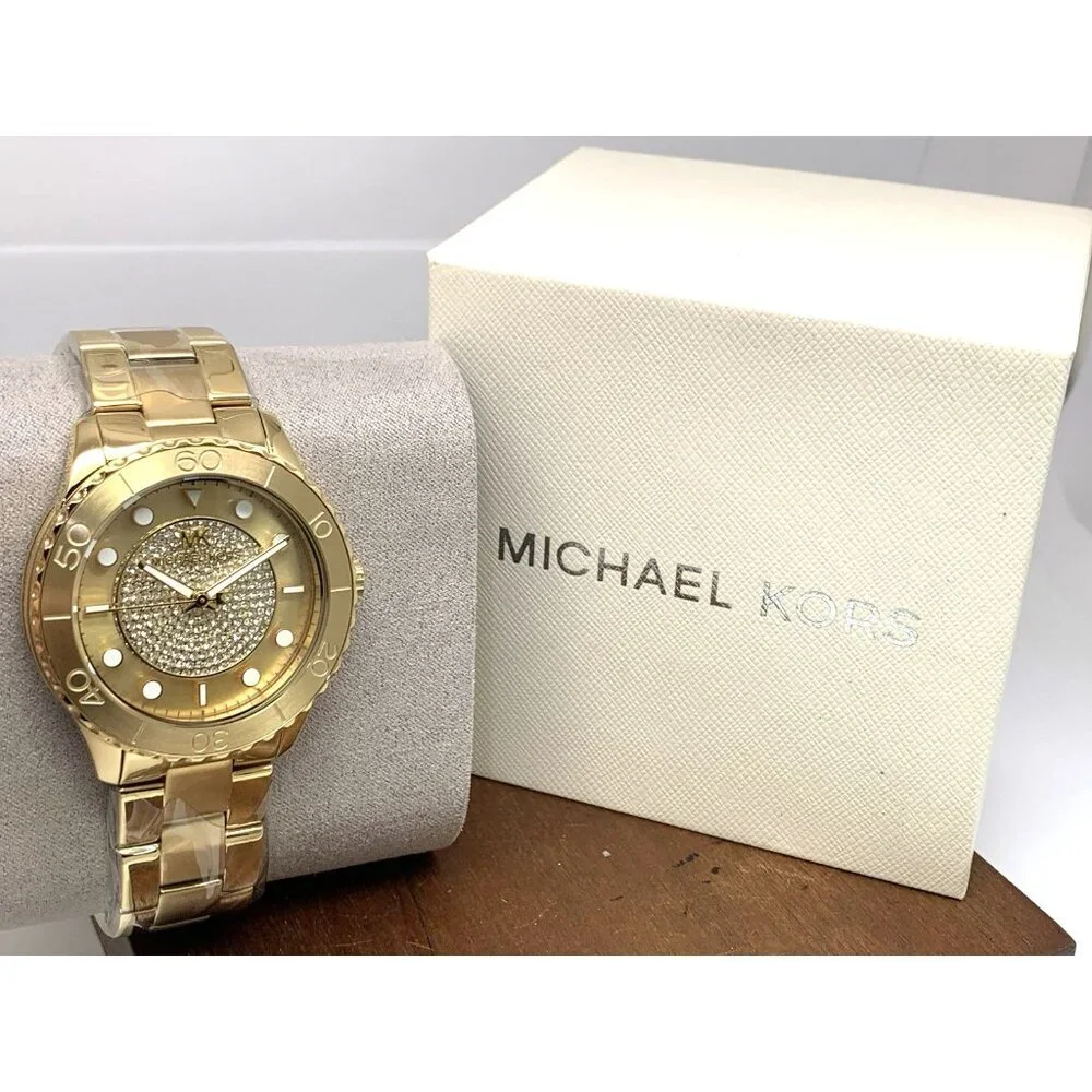 Michael Kors Women's Watch MK6911 Runway Quartz Crystals Gold Tone Steel 40mm